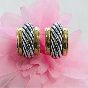 Silver Cable Gold Clip Hoop Designer Earrings 80’s Vintage Classic